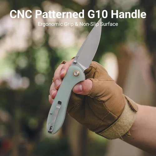 Miniatura 4 de CJRB Feldspar Cuchillo plegable de bolsillo Stonewash AR-RPM9, hoja de acero, mango táctico G10, cuchillos EDC, verde-grande (J1912)