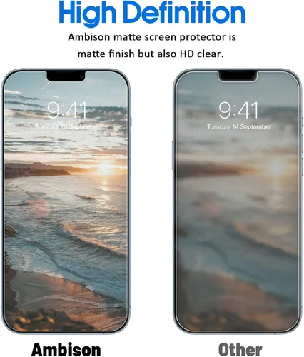 Miniatura 5 de [Paquete de 2] Ambison Protector de Pantalla de Vidrio Mate Diseñado para iPhone 16e/iPhone 14/iPhone 13/13 Pro, Marco de Instalación/Sin