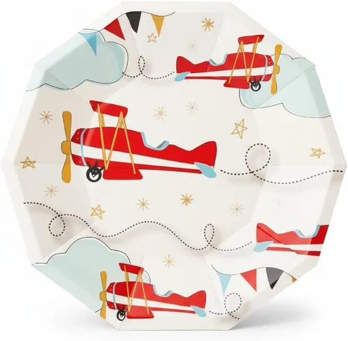 Pooka Platos de fiesta de avión (paquete de 8) | Platos de avión | Fiesta de cumpleaños de avión | Decoraciones de fiesta de avión | Platos de papel