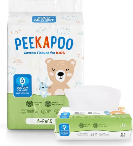Miniatura 7 de Peekapoo Pañuelos de algodón – Uso húmedo o seco, sin perfume, hipoalergénico, ultra suave para niños, adecuado para pieles sensibles, fuertes