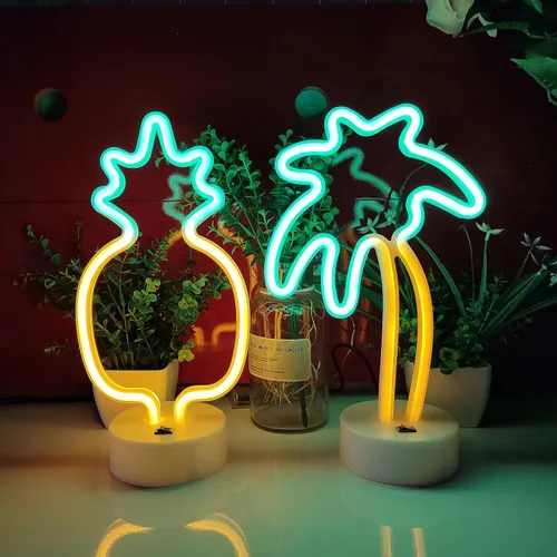 Miniatura 5 de JYWJ Letreros de neón con base de soporte, luz de neón alimentada por USB o 3 pilas AA, decoración de mesa LED, decoración de pared de dormitorio