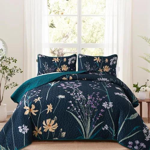 Miniatura 17 de Dobuyly - Juego de edredón para cama tamaño Queen, con diseño floral botánico en color teja, juego de edredón de 3 piezas, de microfibra suave