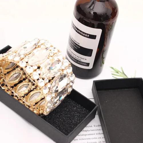 Miniatura 8 de Elegante brazalete elástico de doble fila con forma de marquesa de cristal para novia, joyería para mujer