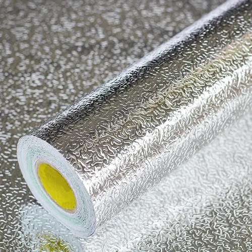 Papel tapiz para cocina, adhesivo a prueba de aceite, salpicaduras, hoja de aluminio autoadhesiva, papel plateado, forro para gabinete, forro para