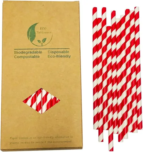 Miniatura 12 de Pajitas de papel a rayas verdes, biodegradables, desechables, de Navidad, verde y blanco, pajitas verdes primaverales de 7.75 pulgadas (100 cajas)