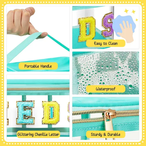 Miniatura 4 de Geetery 2 bolsas de maquillaje transparentes de felpilla para el cuidado de la piel con cremallera, bolsa transparente para letras de felpilla