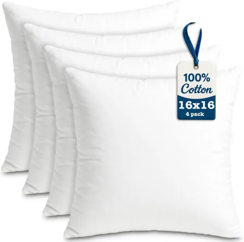 Miniatura 7 de Foamily Juego de 4 rellenos de almohada 100% algodón, 12 x 12 pulgadas, rellenos de almohada para almohadas decorativas para sofá y cama, relleno