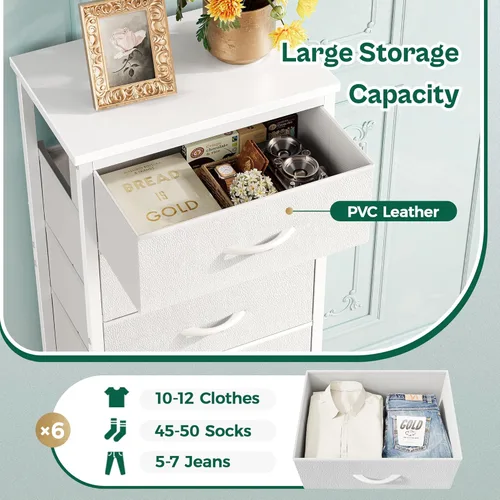Miniatura 7 de Huuger Cómoda alta para dormitorio, cómoda estable de 7 cajones con dispositivo antipunta, cajones de piel sintética y tela, mesita de noche alta