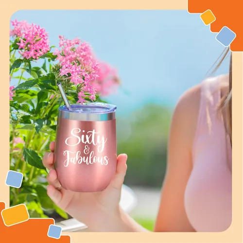 Miniatura 4 de NewEleven Vaso de vino de 60 cumpleaños – Regalo de cumpleaños 1965 para mujer Capacidad de 12 onzas Regalo de feliz celebración 60 Para mamá