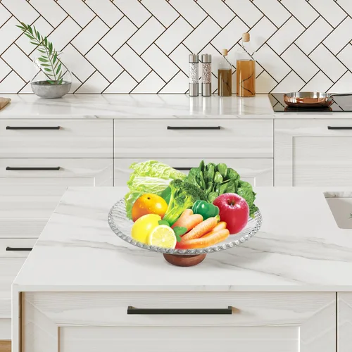 Miniatura 2 de Frutero de vidrio transparente para decoración de encimera de cocina, cuenco de servir con pedestal de 9.5 pulgadas, centro de mesa decorativo