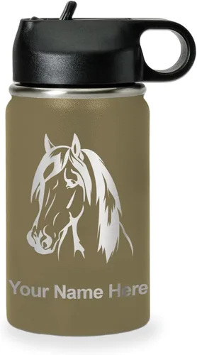 LaserGram Botella de agua personalizada, cabeza de caballo 1, acero inoxidable de doble pared aislada al vacío con popote superior, regalo grabado