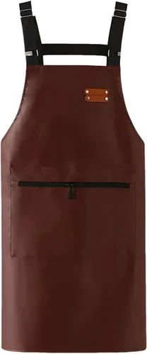 Miniatura 9 de Delantal impermeable,Delantal de cuero para hombres,Delantales de trabajo con un bolsillo grande ajustable para lavar platos delantal de cocina Negro