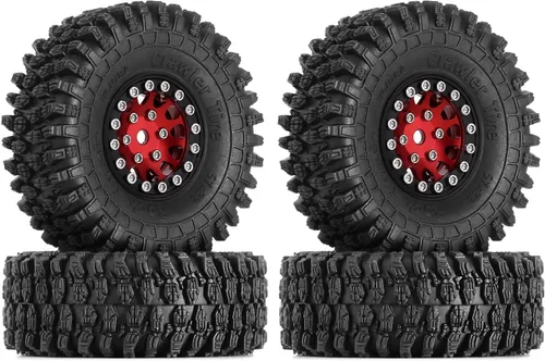 Miniatura 7 de INJORA 1.0 Rueda Beadlock S5 Neumáticos Crawler Super Blandos y Adhesivos para TRX4M Axial AX24 SCX24 FCX24 Enduro24 Upgrade, 57 * 22mm (Negro)