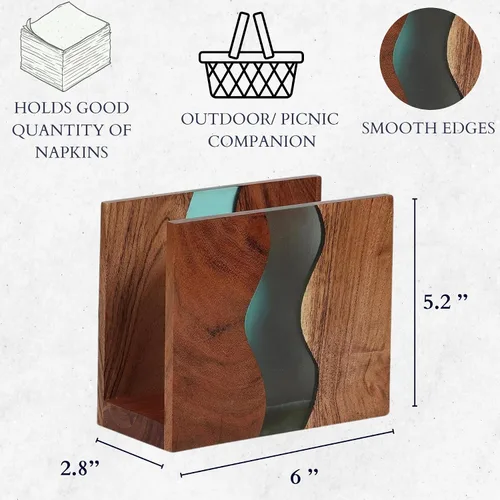 Miniatura 4 de Servilletero de madera de acacia y resina epoxi transparente para mesa, organización rústica de servilletas de granja para cocina, comedor