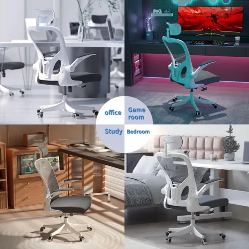 Miniatura 7 de Monhey Silla de oficina ergonómica, de 90° a 125° con inclinación trasera para el hogar, silla de escritorio con ruedas giratorias y silenciosas