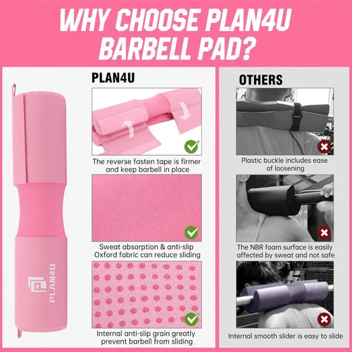 Miniatura 3 de Plan4U Almohadilla de barra para mujeres/hombres, almohadilla para sentadillas para peso muerto, prensa de banco, estocadas, soporte de hombro y Rosa