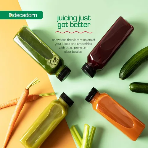 Miniatura 6 de DECADORN Botellas de Jugo de Plástico de 12 oz con Tapas - Paquete de 45 FABRICADO EN EE.UU. Botellas de Jugo Reutilizables - Contenedor de Jugo