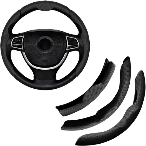Miniatura 9 de Funda para volante de automóvil, de piel napa de 15 pulgadas, juego de 3 protectores antideslizantes para volante de automóvil, ajuste universal