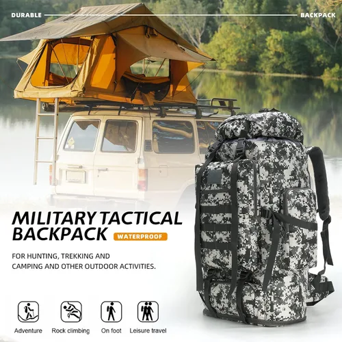 Miniatura 4 de Mochila de senderismo MOLLE de 70L/100L Mochila impermeable para viajar (camuflaje ciudad)