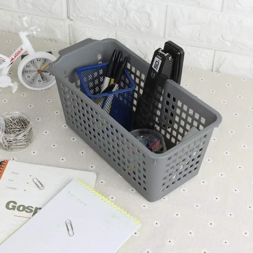 Miniatura 3 de Cestas de plástico para organizar, color gris, juego de 4