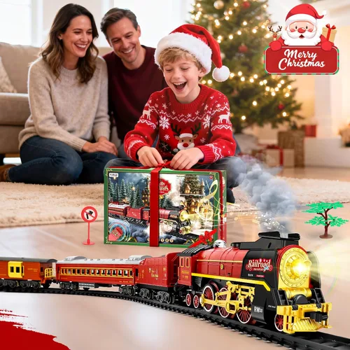 Miniatura 6 de Juego de tren de Navidad para alrededor debajo del árbol, tren eléctrico para árbol de Navidad con control remoto, sonido, humo y luz, locomotora