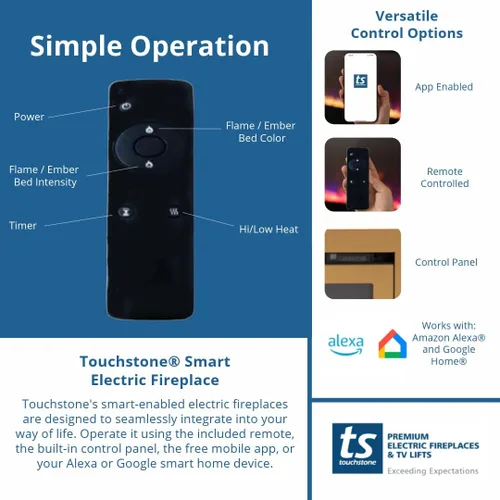 Miniatura 6 de Touchstone Sideline Deluxe - Chimenea eléctrica inteligente dorada, 60 pulgadas de ancho, habilitada para Alexa/WiFi, empotrada en pared, 5 ajustes
