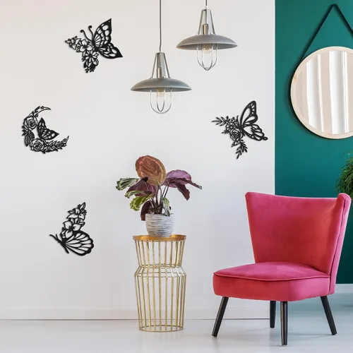 Miniatura 6 de LOYIM 4 piezas de decoración de pared de mariposa de metal, decoración de pared de hojas de metal, fases lunares, floral, bohemio, para colgar