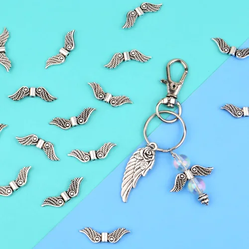 Miniatura 5 de DAHI 200pcs Angel Wing Crafting Set Wing Spacer Beads Wing Beads Metal Bead Caps Pearl Angel for Crafting Accessories with Carabiner Clasp