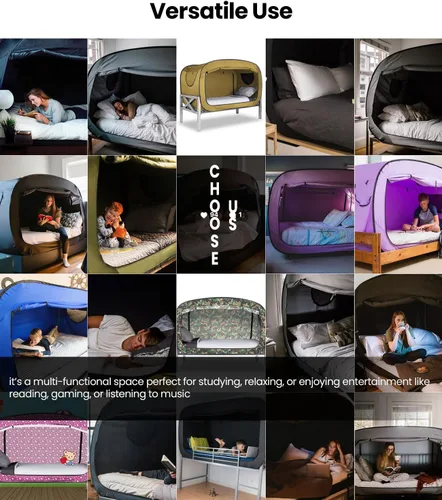 Miniatura 8 de ANC POP Tienda de Cama Twin Dosel de Cama Tienda de Ensueño Portátil para Adultos Tiendas de Dormir Interiores con 2 Puertas Tiendas de Espacio Negro