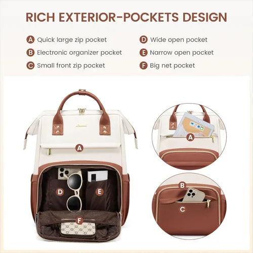 Miniatura 3 de LOVEVOOK - Mochila para laptop para mujer, mochila de moda para mujer.., 15,6 pulg. Beige Blanco - Marrón