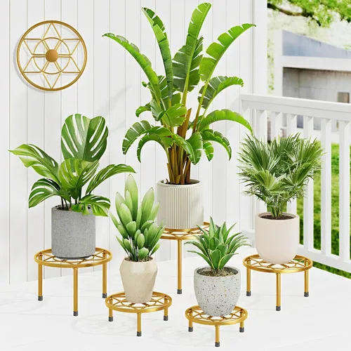 Miniatura 10 de Paquete de 5 soportes de metal para plantas, soporte resistente para macetas de flores, contenedor de jardín de hierro inoxidable para interiores