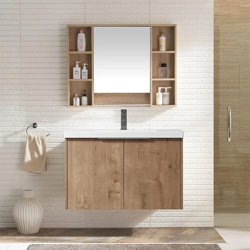 Miniatura 14 de Juego de tocador de baño de 24 pulgadas con lavabo, juego de armario de baño montado en la pared con lavabo de gel y puerta de gabinete de cierre