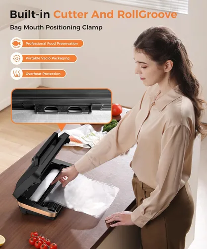 Miniatura 3 de Máquina selladora al vacío, ahorro de alimentos comercial de alto rendimiento de 95 KPa con doble sello para 2 veces más resistencia, incluye bolsas