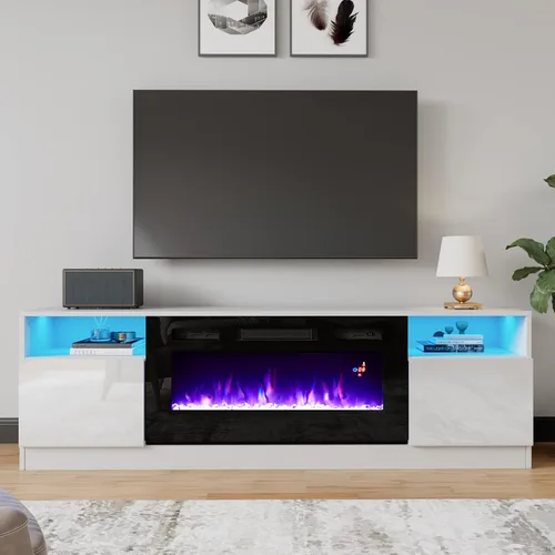 Miniatura 6 de AMERLIFE - Soporte de TV con chimenea, centro de entretenimiento con luz LED y chimenea eléctrica de 36 pulgadas, soporte de entretenimiento moderno