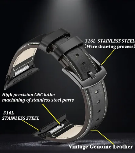 Miniatura 6 de Caseultra Correas de cuero compatibles con Apple Watch Band 1.929 in 1.772 in 1.732 in 1.654 in 1.614 in 1.575 in 1.496 in para hombre, correa