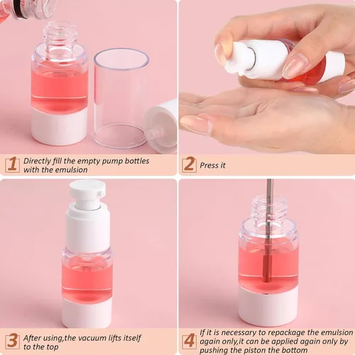 Miniatura 4 de Yaomiao 50 botellas de bomba sin aire de 0.5 oz 0.5 fl oz de plástico dispensador de loción cosmética botella de base de tamaño de viaje, contenedor