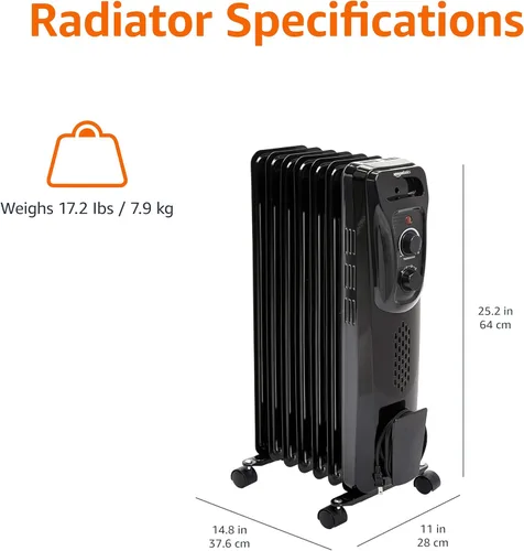 Miniatura 3 de Amazon Basics Radiador de aceite portátil para uso en interiores, 3 ajustes de calor, protección contra sobrecalentamiento, seguridad certificada
