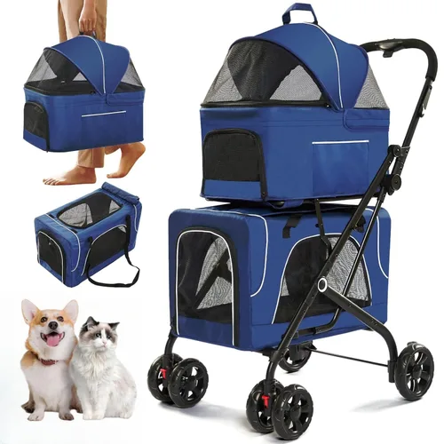 Miniatura 10 de Cochecito doble para perros con portavasos, cochecitos plegables 3 en 1 para gatos con 2 transportadores desmontables, cinturón de seguridad, funda