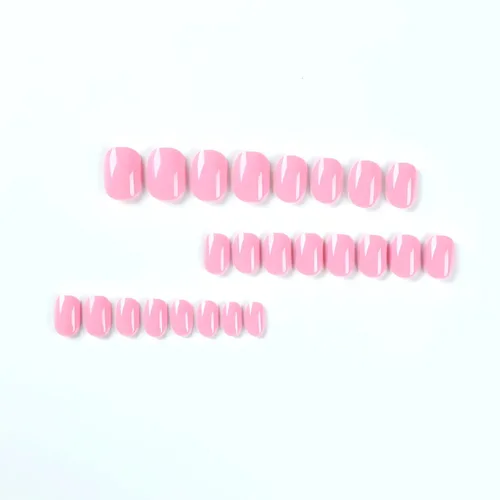 Miniatura 3 de Uñas postizas cuadradas a presión cortas, uñas postizas rosas, uñas postizas acrílicas, diseño brillante de cubierta completa, uñas adhesivas, uñas
