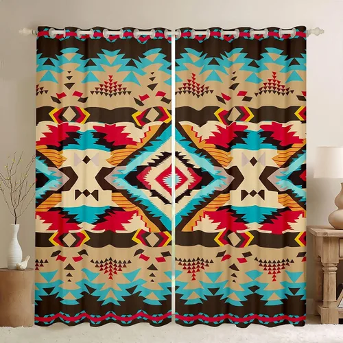 Miniatura 16 de Cortinas y cortinas occidentales de 76 x 45 pulgadas, cortinas aztecas, exóticas, nórdicas, bohemias, opacas, tribu india, geometría, étnica