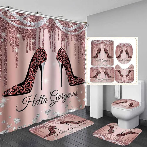 Miniatura 14 de Camille&Andrew - Juego de 4 cortinas de ducha con pestañas, color plateado brillante y glamuroso, maquillaje moderno, para niñas adolescentes