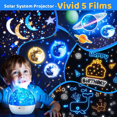 Miniatura 2 de Sistema solar para niños, proyector de luz nocturna, rotación de 360°+5 películas, proyector espacial planeta para dormitorio, luz nocturna Blanco