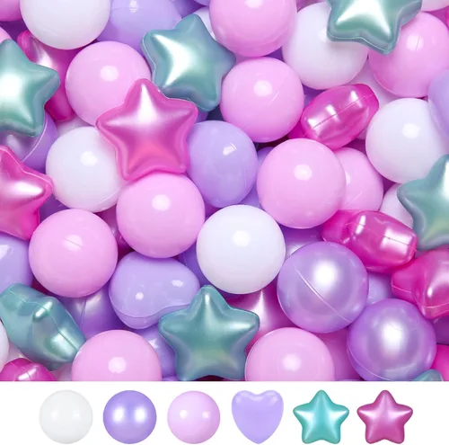 Miniatura 12 de Bolas de hoyo de TRENDPLAY en forma de estrella y corazón para niños pequeños - 50, 100, 200, 500 piezas de bolas de plástico para diversión y juego