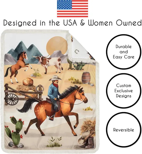 Miniatura 4 de Sweet Jojo Designs Juego de ropa de cama para cuna de bebé de 4 piezas (vaquero occidental) para niños, bebés/guardería, incluye manta, sábana