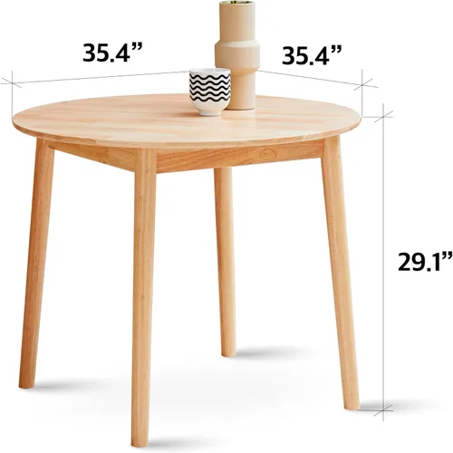 Miniatura 3 de Livinia Aslan - Mesa de comedor redonda de madera de 35.4 pulgadas, mesa de cocina moderna de roble malayo de mediados de siglo (roble natural)