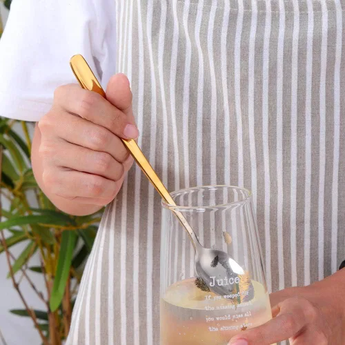 Miniatura 3 de Buyer Star Cucharas de té helado de mango largo, juegos de cucharas de café resistentes de 8 pulgadas 18/10 para mezclar, mezclar cócteles, té, Oro
