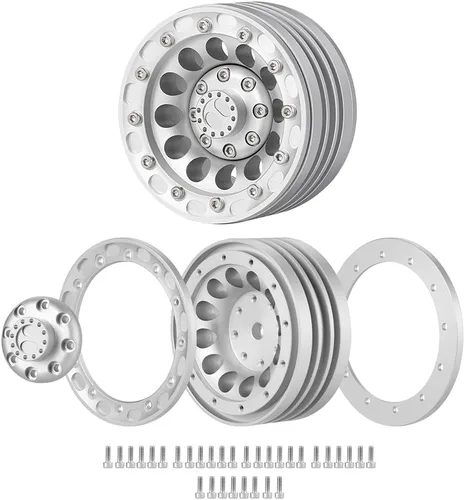 Miniatura 3 de MOHERO Llantas de aleación Beadlock de 1/10 de 1.9 pulgadas para RC Cralwer Axial SCX10 CC01 D90, paquete de 4 unidades (plata mate)