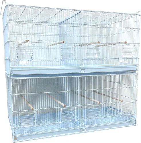 Miniatura 14 de Gran lote de jaula de vuelo para pájaros, sin óxido, galvanizada, chapada en zinc, apilable, con divisor central removible y puertas para nido