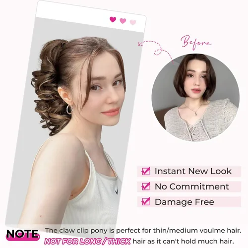 Miniatura 4 de REECHO Extensión de Cola de Caballo de 12", Clásica Suelta Rizada Ondulada con Clip de Garra, Extensiones de Cabello de Colas de Caballo para Mujer