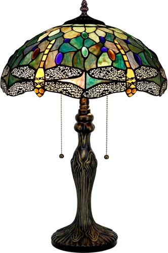 Lámpara de mesa Tiffany de vidrio teñido 16X16X24 Pulgadas Luz de lectura antigua (Mariposa amarilla ámbar) | Antique Reading Light
